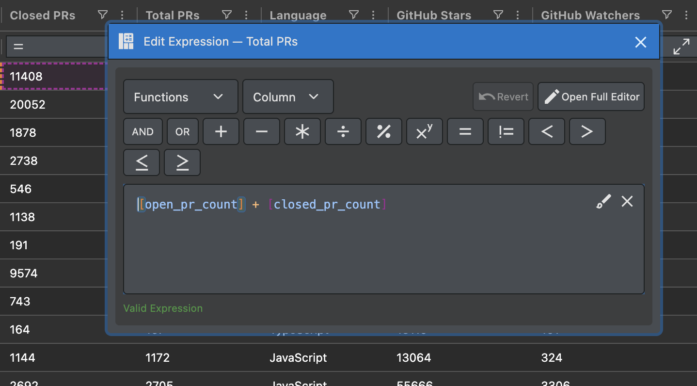 Compact Expression Editor can be used to quickly check or edit Calculated Columns
