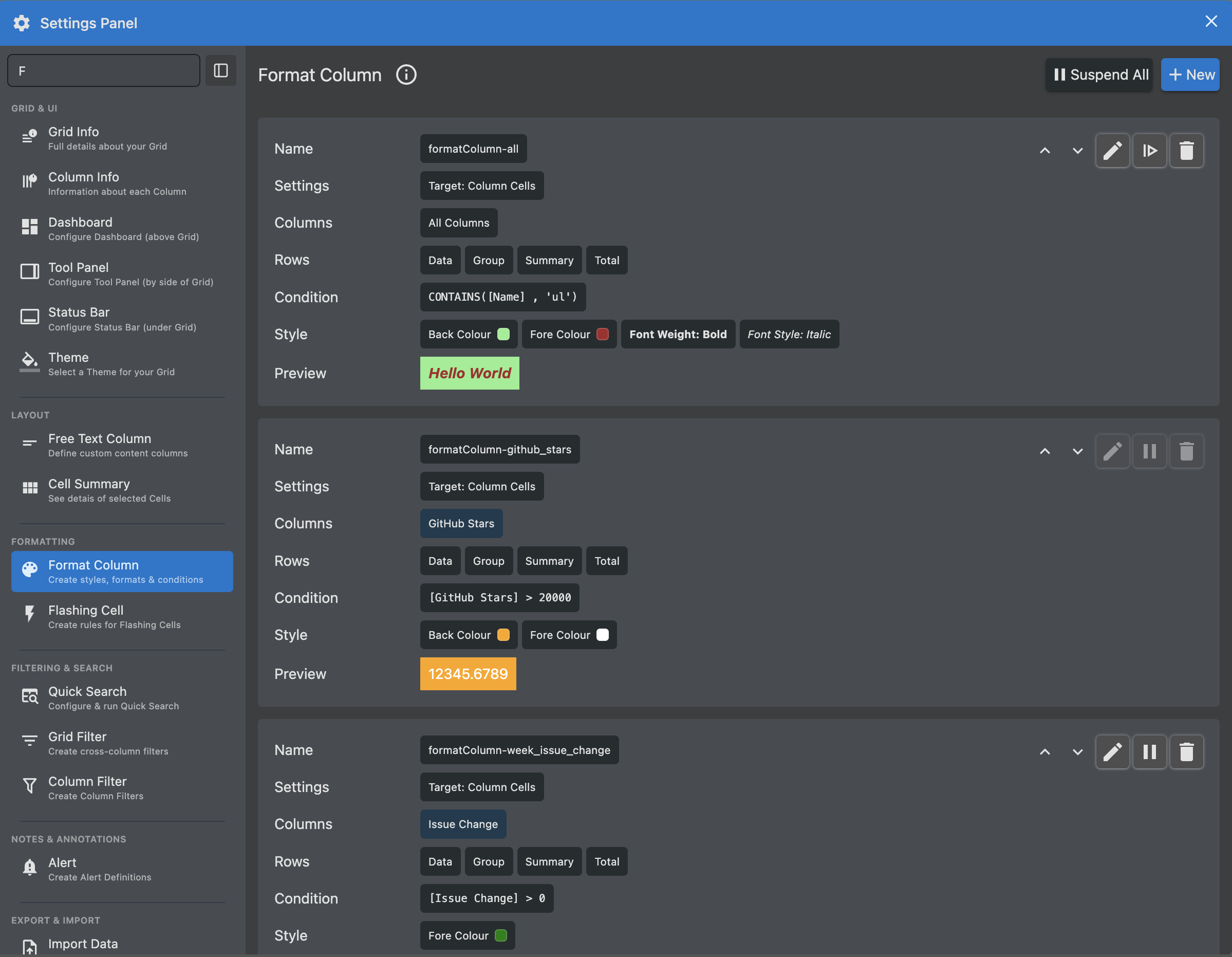 The new Settings panel with search, one line descriptions and ability to collapse